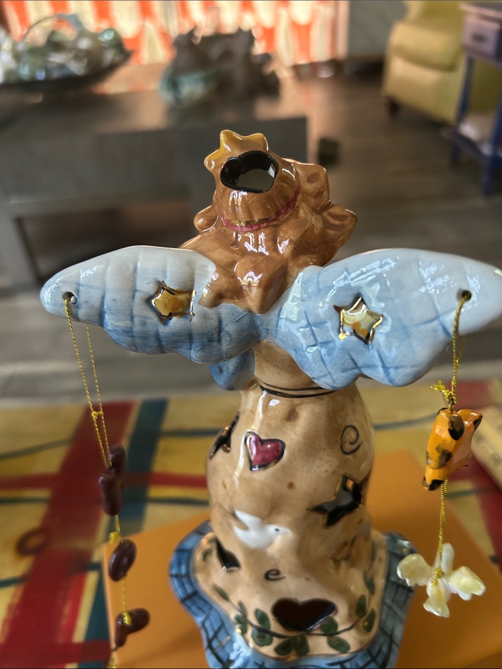 Blue SkyHand-Painted Angel Figurine Lantern - Blue, Yellow, Cream very Detailed - Picture 9 of 12